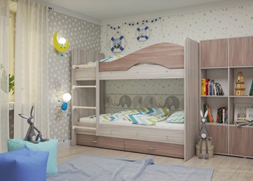 Детская кровать для мальчика Мая с 2 ящиками на щитах, корпус Шимо светлый, фасад Шимо темный в Смоленске