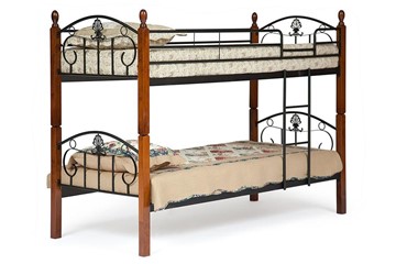 Детская кровать BOLERO двухярусная дерево гевея/металл, 90*200 см (bunk bed), красный дуб/черный в Смоленске