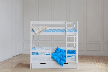 Двухъярусная детская кровать без крыши с ящиками, цвет белый в Смоленске