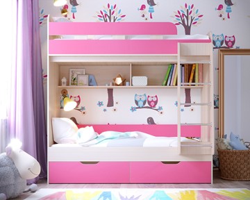 Детская 2-х ярусная кровать Ярофф Юниор-5, каркас Дуб, фасад Розовый в Смоленске