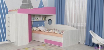 Кровать-чердак в детскую Кадет-2 с металлической лестницей, корпус Винтерберг, фасад Розовый в Смоленске