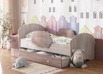 1-спальная детская кровать Тучка с ящиком, корпус Ясень Шимо светлый, фасад Ясень Шимо темный в Смоленске