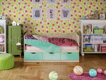 Кровать детская Бабочки 800*1600, Бирюза глянец в Смоленске