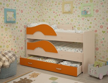 Детская 2-этажная кровать Радуга 1.6 с ящиком, корпус Млечный дуб, фасад Оранжевый в Смоленске