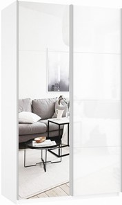 Шкаф 2-створчатый Прайм (Зеркало/Белое стекло) 1600x570x2300, белый снег в Смоленске