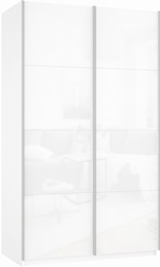 Шкаф 2-х створчатый Прайм (Белое стекло/Белое стекло) 1200x570x2300, белый снег в Смоленске