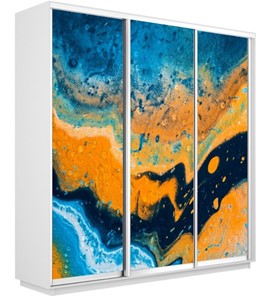 Шкаф 3-х створчатый Экспресс 1800х600х2200, Абстракция оранжево-голубая/белый снег в Смоленске