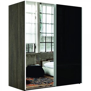 Шкаф 2-х дверный Эста (Зеркало/Стекло черное) 1800x660x2400, венге мали в Смоленске