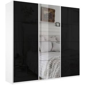 Шкаф трехдверный Широкий Прайм (2 Стекла Черных / Зеркало) 2400x570x2300, Белый Снег в Смоленске