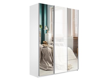 Шкаф 3-створчатый Широкий Прайм (2 Зеркала / Стекло белое) 2400x570x2300, Белый Снег в Смоленске