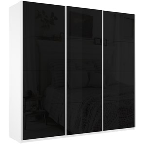 Шкаф 3-х створчатый Широкий Прайм (Черное стекло) 2400x570x2300,  Белый Снег в Смоленске