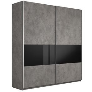 Шкаф 2-х створчатый Широкий Прайм (ДСП / Черное стекло) 2200x570x2300, Бетон в Смоленске