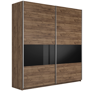 Шкаф 2-створчатый Широкий Прайм (ДСП / Черное стекло) 2200x570x2300, Крафт Табачный в Смоленске