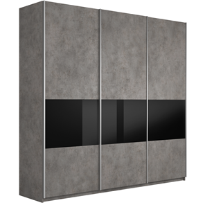 Шкаф трехдверный Широкий Прайм (ДСП / Черное стекло) 2400x570x2300, Бетон в Смоленске
