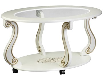 Стеклянный столик в гостиную Овация-С, на колесах, слоновая кость-золото в Смоленске