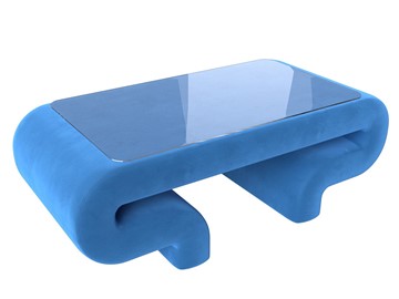 Стеклянный журнальный столик Волна, голубой (велюр) в Смоленске