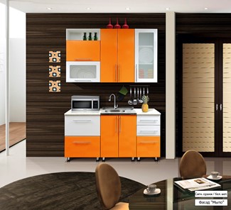 Гарнитур на кухню Мыло 224 1600х918, цвет Оранжевый/Белый металлик в Смоленске