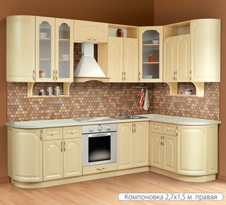 Кухонный угловой гарнитур Классика 2700х1500, цвет Дуб беленый в Смоленске