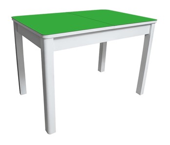 Раздвижной стол Айсберг-02 СТ2, белое ЛДСП/стекло зеленое/прямые массив белый в Смоленске
