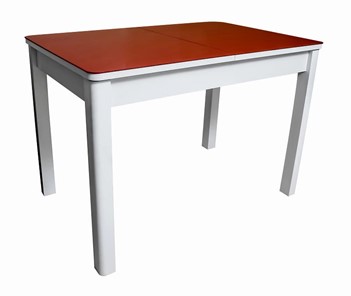 Кухонный стол раскладной Айсберг-01 СТ2, белое ЛДСП/стекло алое/прямые массив белый в Смоленске