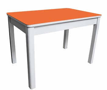 Кухонный стол раскладной Айсберг-01 СТ2, белое ЛДСП/стекло оранжевое/прямые массив белый в Смоленске