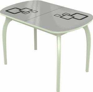Кухонный стол раздвижной Ривьера мини дерево №1, Рисунок квадро (стекло белое/черный/белый) в Смоленске