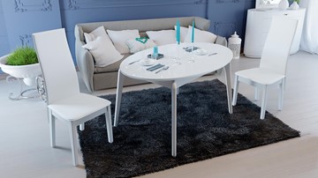 Овальный стол на кухню Марсель (СМ(Б)-102.01.12(1)), цвет  Белый/Стекло белое глянец в Смоленске