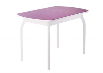 Кухонный раскладной стол ПГ-мини, матовое фиолетовое стекло, ноги гнутые массив белый в Смоленске