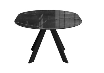 Стеклянный стол раздвижной DikLine SFC110 d1100 стекло Оптивайт Черный мрамор/подстолье черное/опоры черные в Смоленске