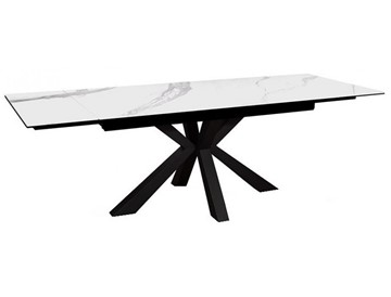Керамический стол раздвижной DikLine SFE140 Керамика Белый мрамор/подстолье черное/опоры черные (2 уп.) в Смоленске