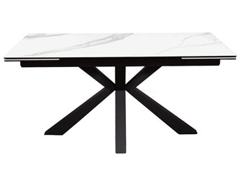 Керамический кухонный стол раздвижной DikLine SFE160 Керамика Белый мрамор/подстолье черное/опоры черные (2 уп.) в Смоленске