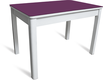 Обеденный раздвижной стол Айсберг мини СТ2, белое ЛДСП/фиолетовое стекло/40 массив белый в Смоленске
