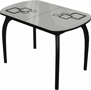Раздвижной стол Ривьера мини дерево №1, Рисунок квадро (стекло белое/черный/черный) в Смоленске
