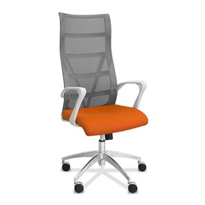Кресло офисное Топ X белый каркас, сетка/ткань TW / серая/оранжевая в Смоленске