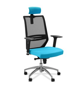 Кресло для руководителя Aero lux с подголовником, сетка/ткань TW / черная/голубая в Смоленске