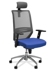 Офисное кресло для персонала Aero с подголовником, сетка/ткань TW / черная/ синяя в Смоленске