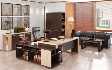 Кабинет руководителя ALTO с высоким шкафом для одежды, низким для документов и журнальным столиком в Смоленске