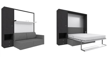 Кровать-шкаф трансформер Кровать-трансформер Smart (ШЛ+КД 1400), шкаф левый, правый подлокотник в Смоленске