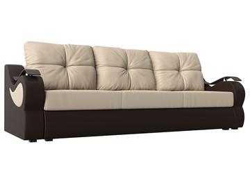 Прямой диван Меркурий еврокнижка, Бежевый/коричневый (экокожа) в Смоленске