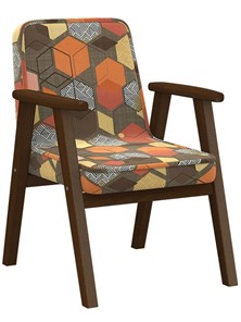 Кресло мягкое Ретро ткань геометрия коричневый, каркас орех в Смоленске