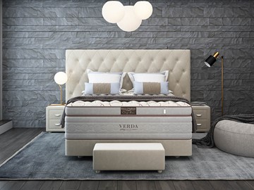 Двуспальная кровать Luxe/Podium M 160х200, Флок (Велсофт Бежевый) в Смоленске