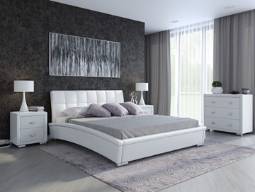 Двуспальная кровать Corso-1L 180х200, Экокожа (Белый) в Смоленске
