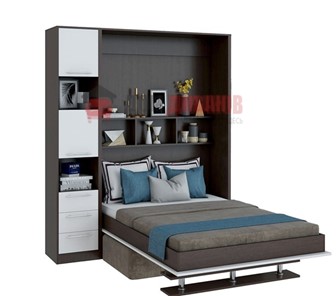 Кровать-шкаф с диваном DetalMaster Бела 1, с полкой ножкой с 1 пеналом, 1600х2000, венге/белый в Смоленске