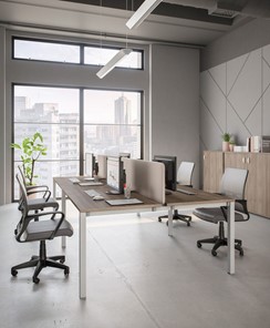 Офисный комплект мебели Комфорт КФ (дуб шамони темный) на белом металокаркасе в Смоленске