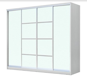 Шкаф 4-х дверный ХИТ 23-24/2-8888, с матовым стеклом, разделительные планки х2, Белый в Смоленске