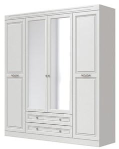 Шкаф четырехдверный в спальню Олимп ШР-4 (Белый) 2 зеркала в Смоленске