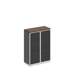 Шкаф для документов средний со стеклянными дверьми в рамке Bravo, дуб гладстоун/антрацит премиум (90х40х124,6) в Смоленске