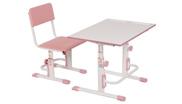 Растущий комплект мебели POLINI Kids Растущая парта-трансформер М1 и стул регулируемый L Белый-розовый в Смоленске