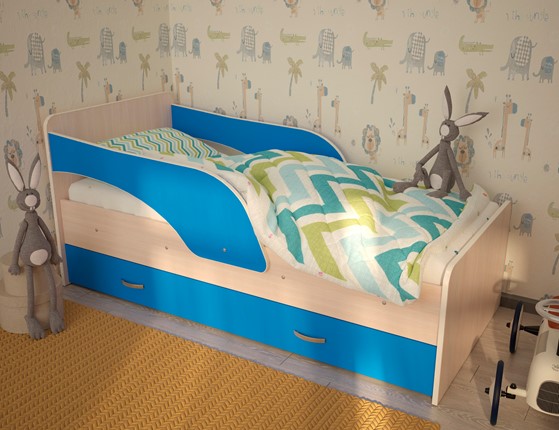 Кровать детская Максимка, корпус Млечный дуб, фасад Синий в Смоленске - изображение