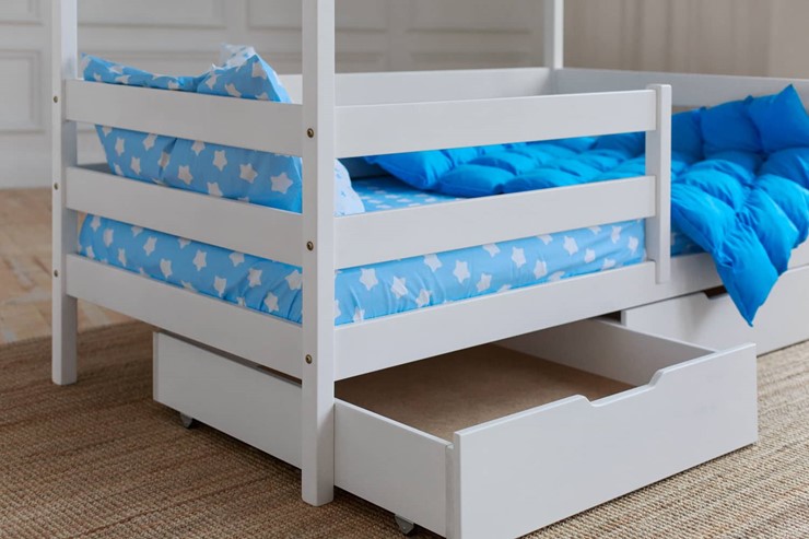 Двухъярусная детская кровать без крыши с ящиками, цвет белый в Смоленске - изображение 3